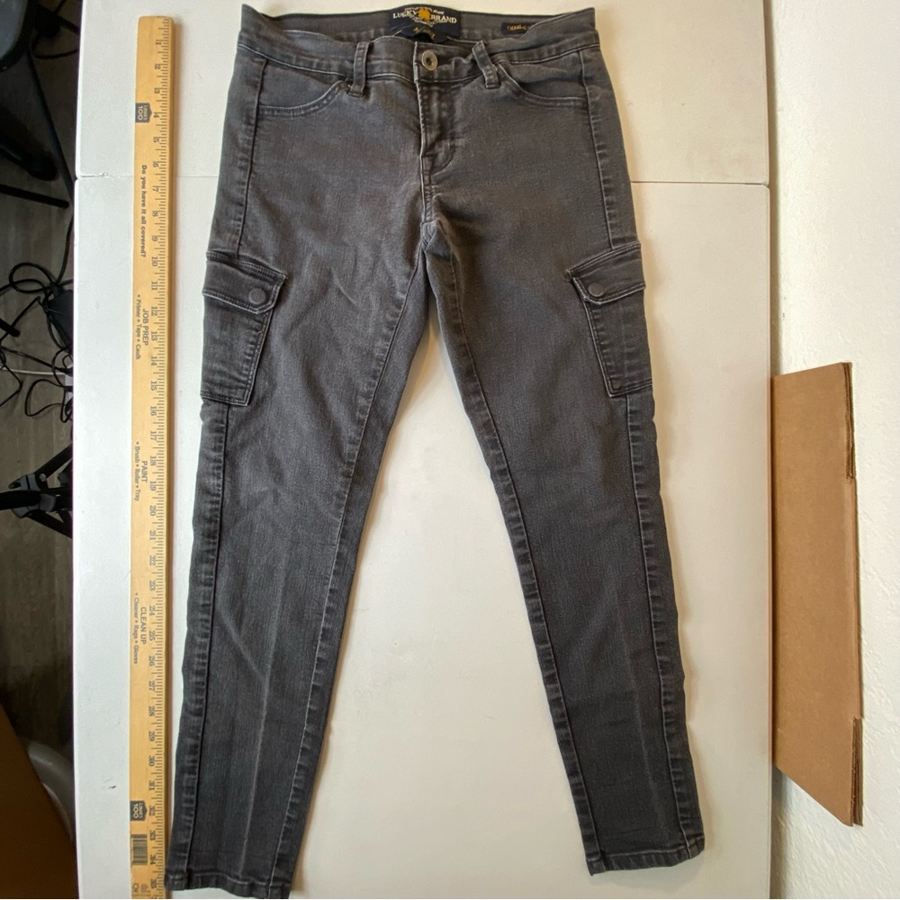 Low rise Super Skinny Cargo Gray Sky Jeans Charlie Lucky Brand Twisted Seam 4/27